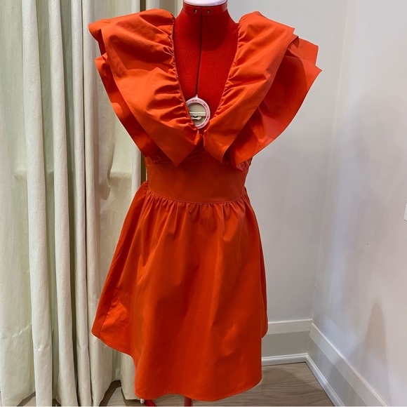ZARA Ruffled Red/Orange Mini Dress, Women's (US XS) - Picture 2 of 12